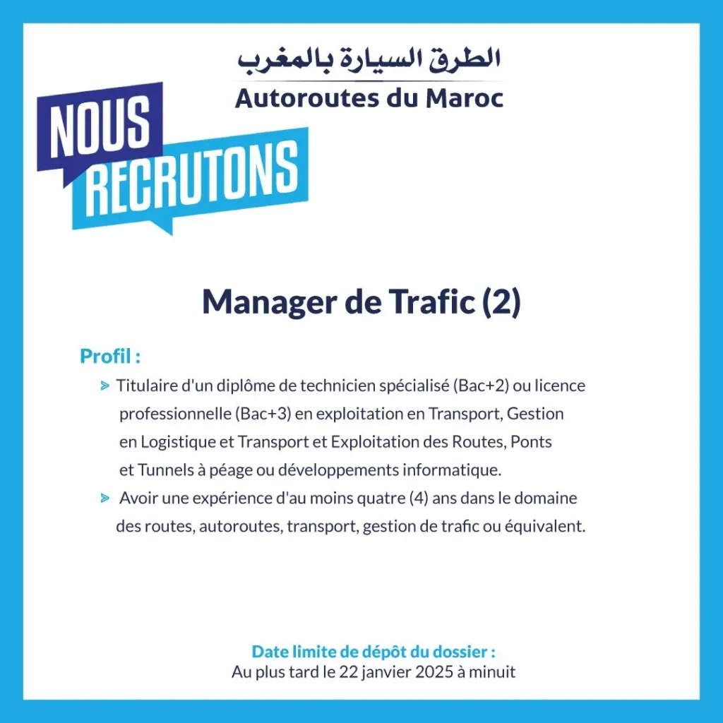 ADM lance un appel à candidature pour pourvoir le poste de deux (2) Managers de Trafic.
