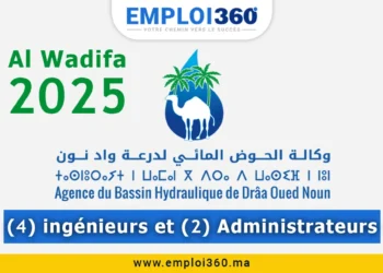Alwadifa 2025 : Concours pour 6 postes à l’Agence du Bassin Hydraulique de Draa Oued Noun. Recrutement d’ingénieurs et administrateurs.